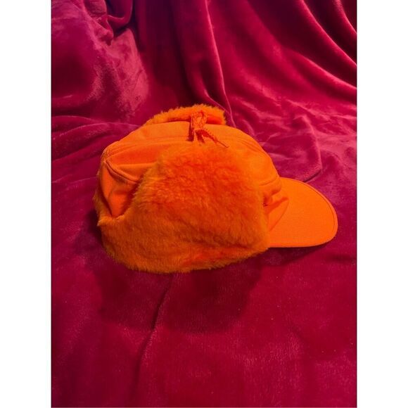 Vintage Orange Hunting Hat w/ Fuzzy Earflaps P USA Large - Picture 6 of 10